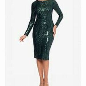 Xscape Sequin Boat Neck Long Sleeve Dress,  Size 12
